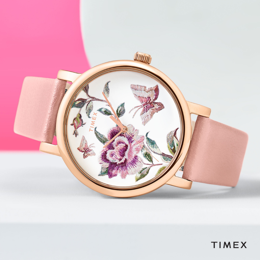 TIMEX Women's Watch with Rose Gold Brass Case and Pink Leather Band-3