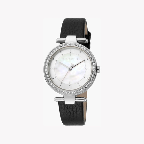 ESPRIT Women's Watch with Silver Stainless Steel Case and Black Leather Band-0