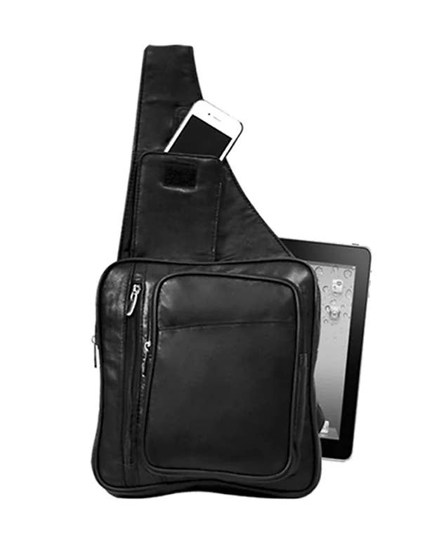 Patrick Cowhide Leather Black Sling Bag With Phone Holder-0