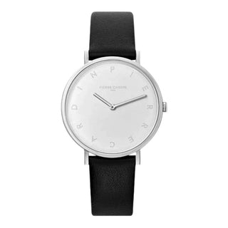 PIERRE CARDIN Women's Watch with Silver Stainless Steel Case and Black Leather Band-0