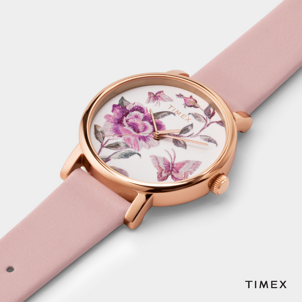 TIMEX Women's Watch with Rose Gold Brass Case and Pink Leather Band-2