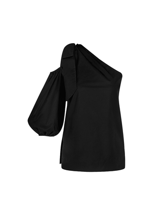 Amuri One Shoulder Black Premium Poplin Blouse-1