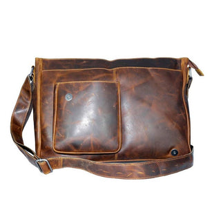 Justin Men's Waxed Leather Messenger Laptop Bag Brown-1