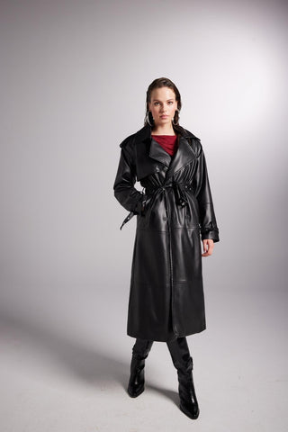 Collider Black Faux Leather Trench Coat-1