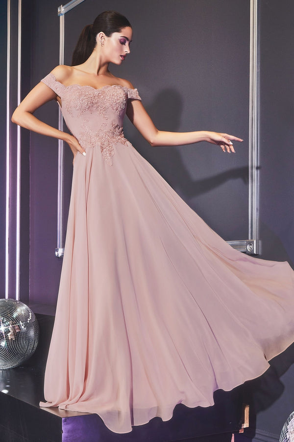 Off The Shoulder Lace Bodice Gown With Flowy Chiffon Bottom And Leg Slit In Lining.-7