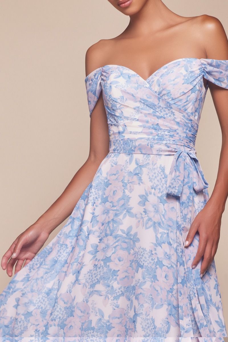 Off The Shoulder Floral Printed A-Line Dress-0