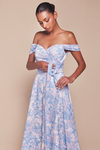 Off The Shoulder Floral Printed A-Line Dress-1