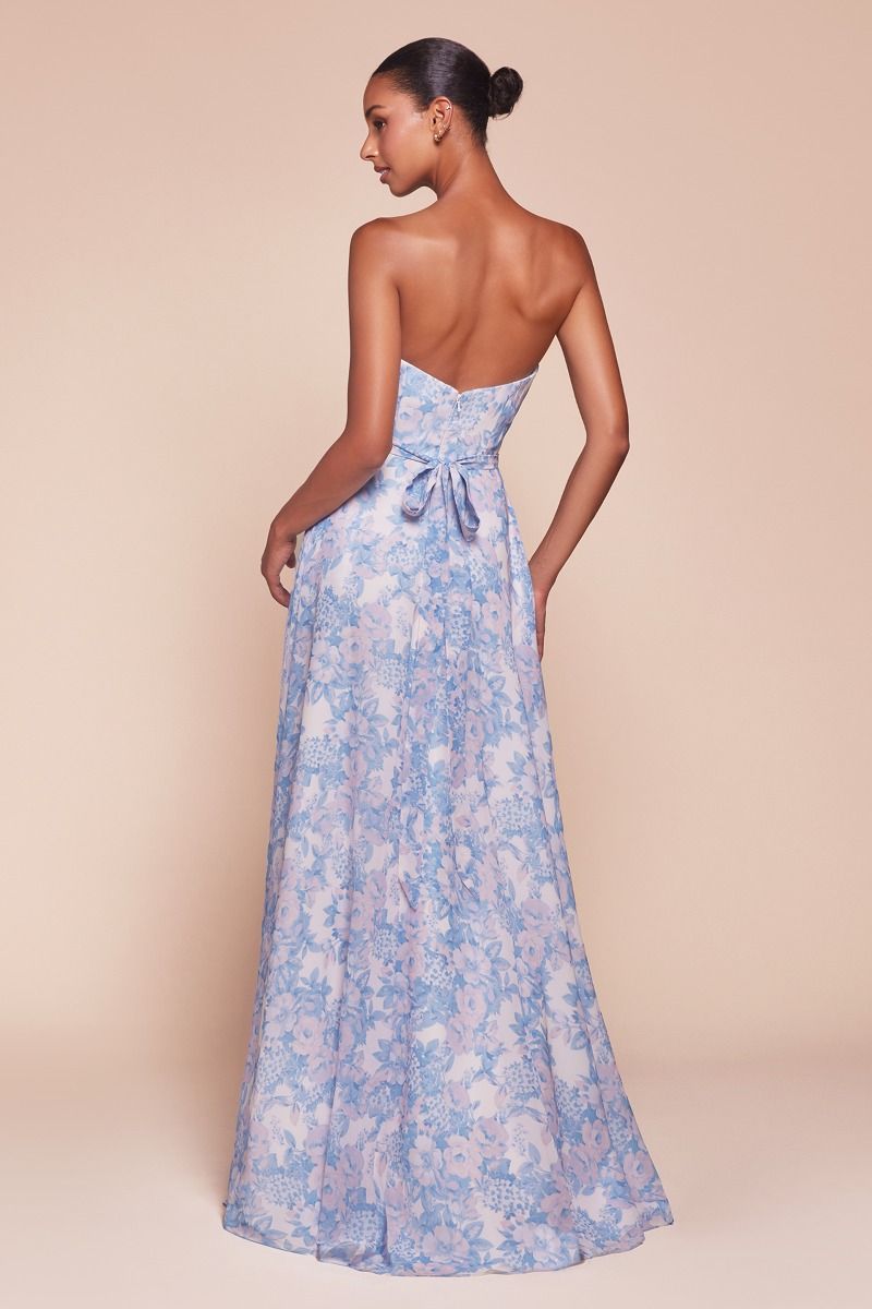 Strapless A-Line Floral Satin Dress-2