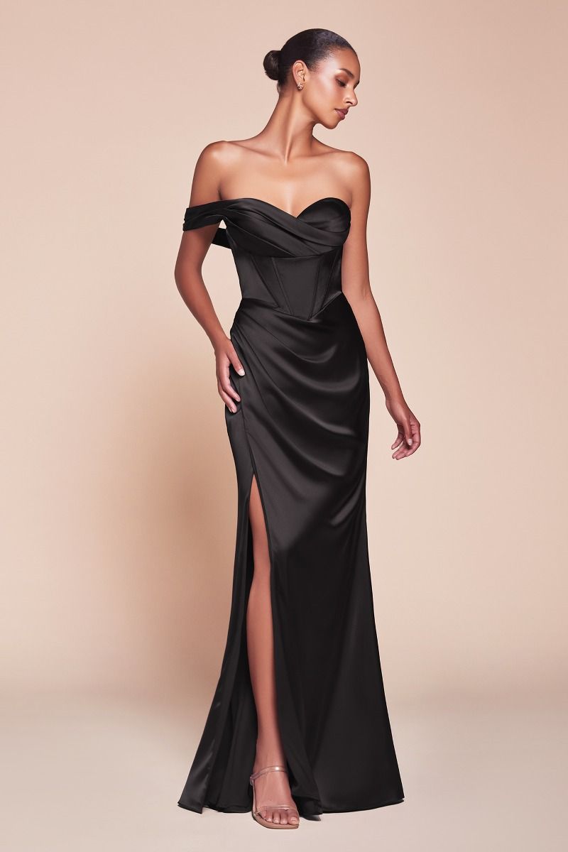 One Shoulder Satin Corset Gown-0