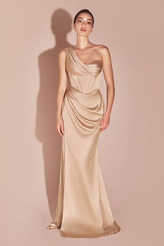 One Shoulder Satin Corset Gown-2