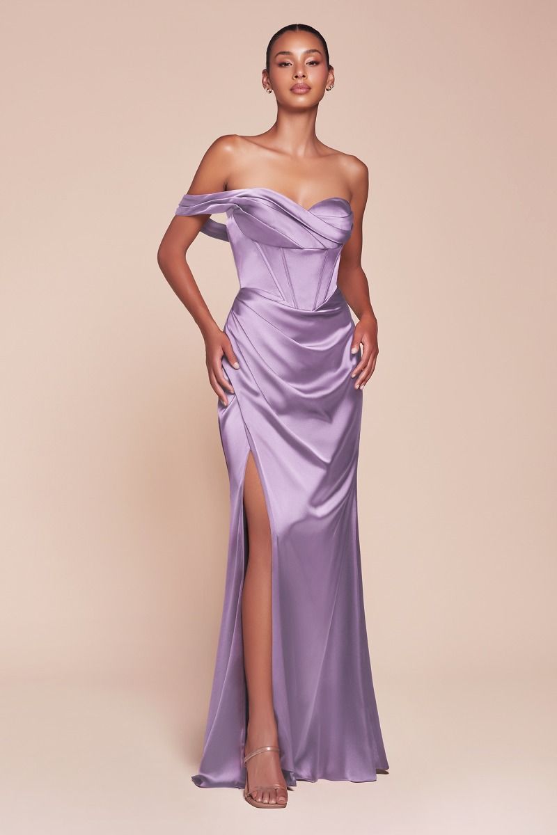 One Shoulder Satin Corset Gown-3