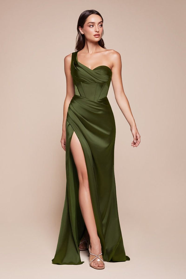 One Shoulder Satin Corset Gown-7