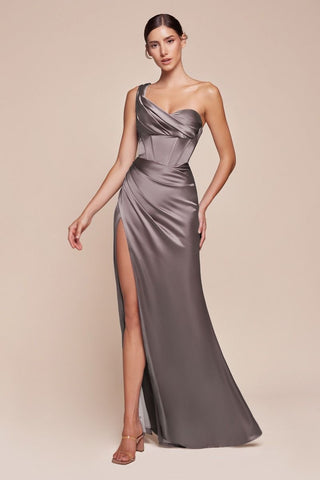 One Shoulder Satin Corset Gown 2-1