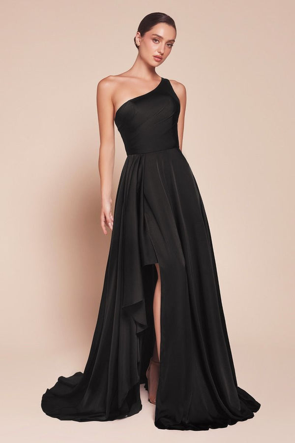 One Shoulder Satin A-Line Dress-0