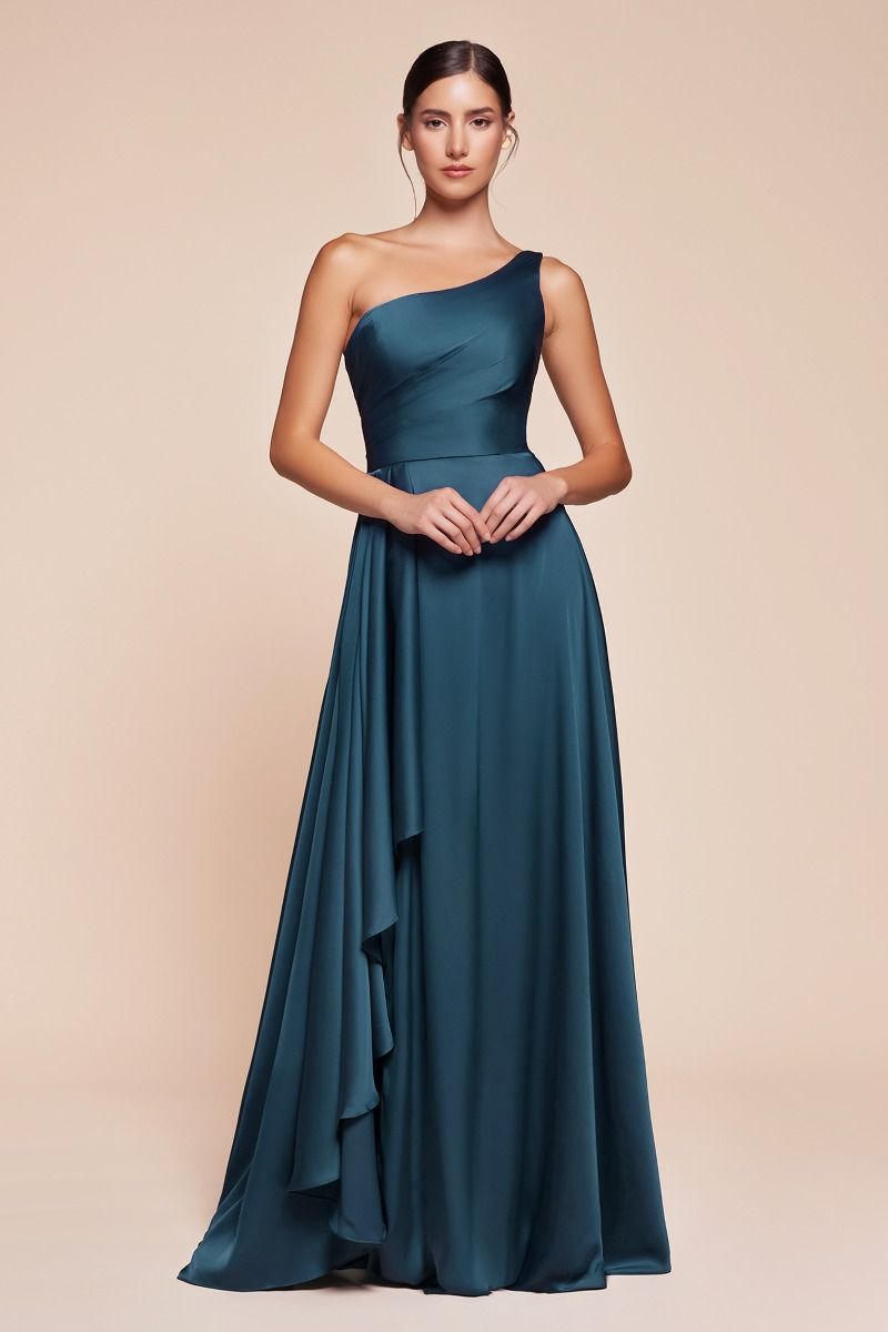 One Shoulder Satin A-Line Dress-3