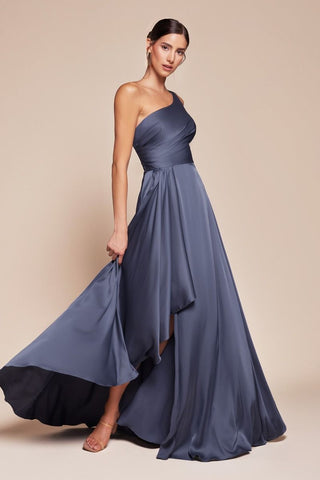 One Shoulder Satin A-Line Dress-5