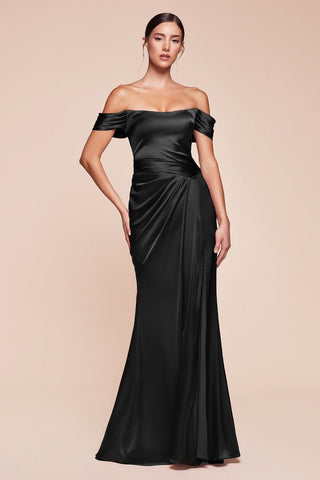 Off The Shoulder Lace Up Corset Satin Gown-0