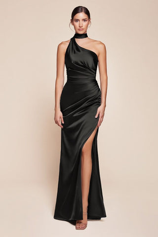 One Shoulder Luxe Satin Fitted Gown-0