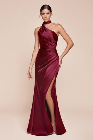 One Shoulder Luxe Satin Fitted Gown-2