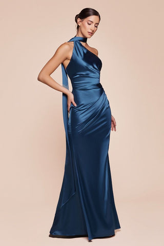 One Shoulder Luxe Satin Fitted Gown-3