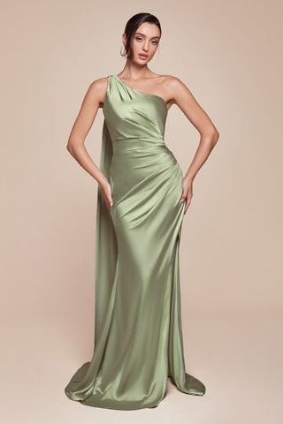 One Shoulder Luxe Satin Fitted Gown-1