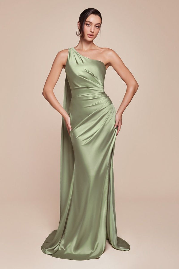 One Shoulder Luxe Satin Fitted Gown-1