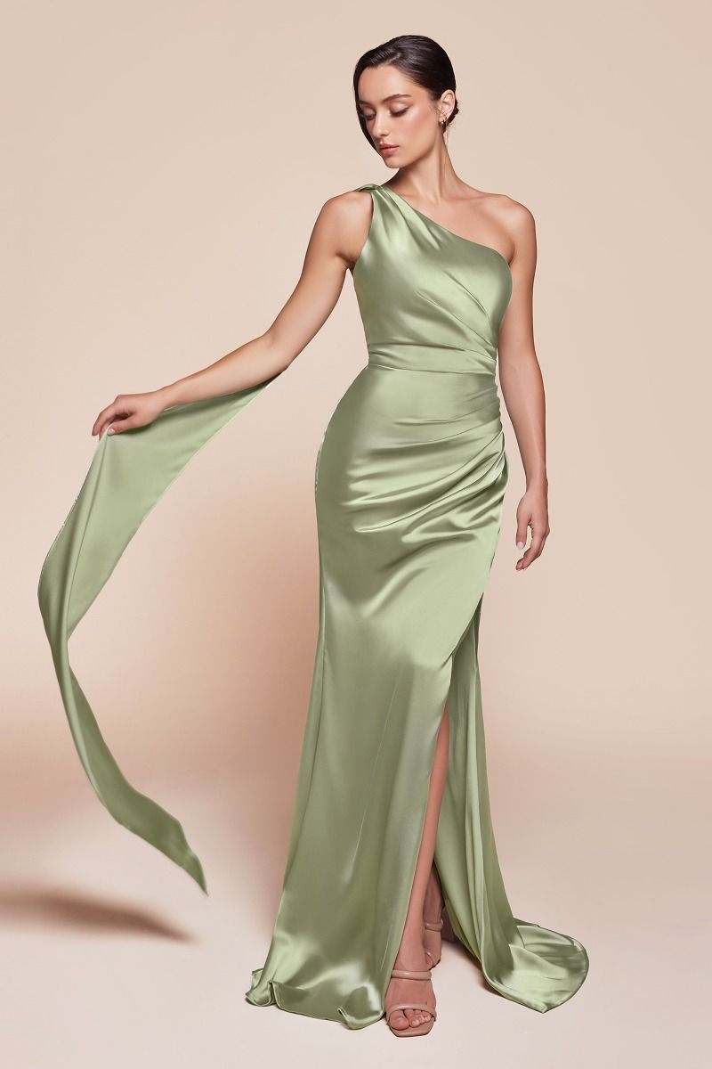 One Shoulder Luxe Satin Fitted Gown-4