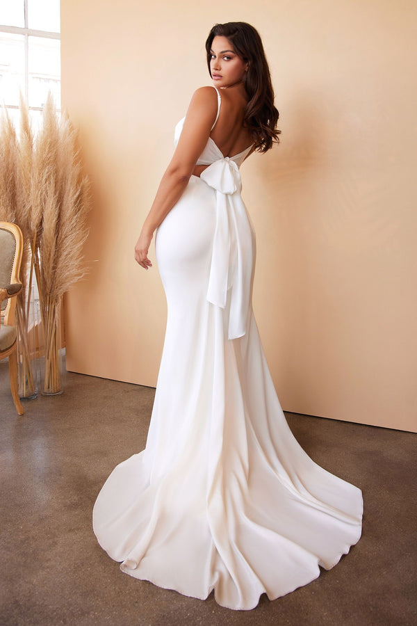 Tie-Back Sash Charmeuse Mermaid Gown-1