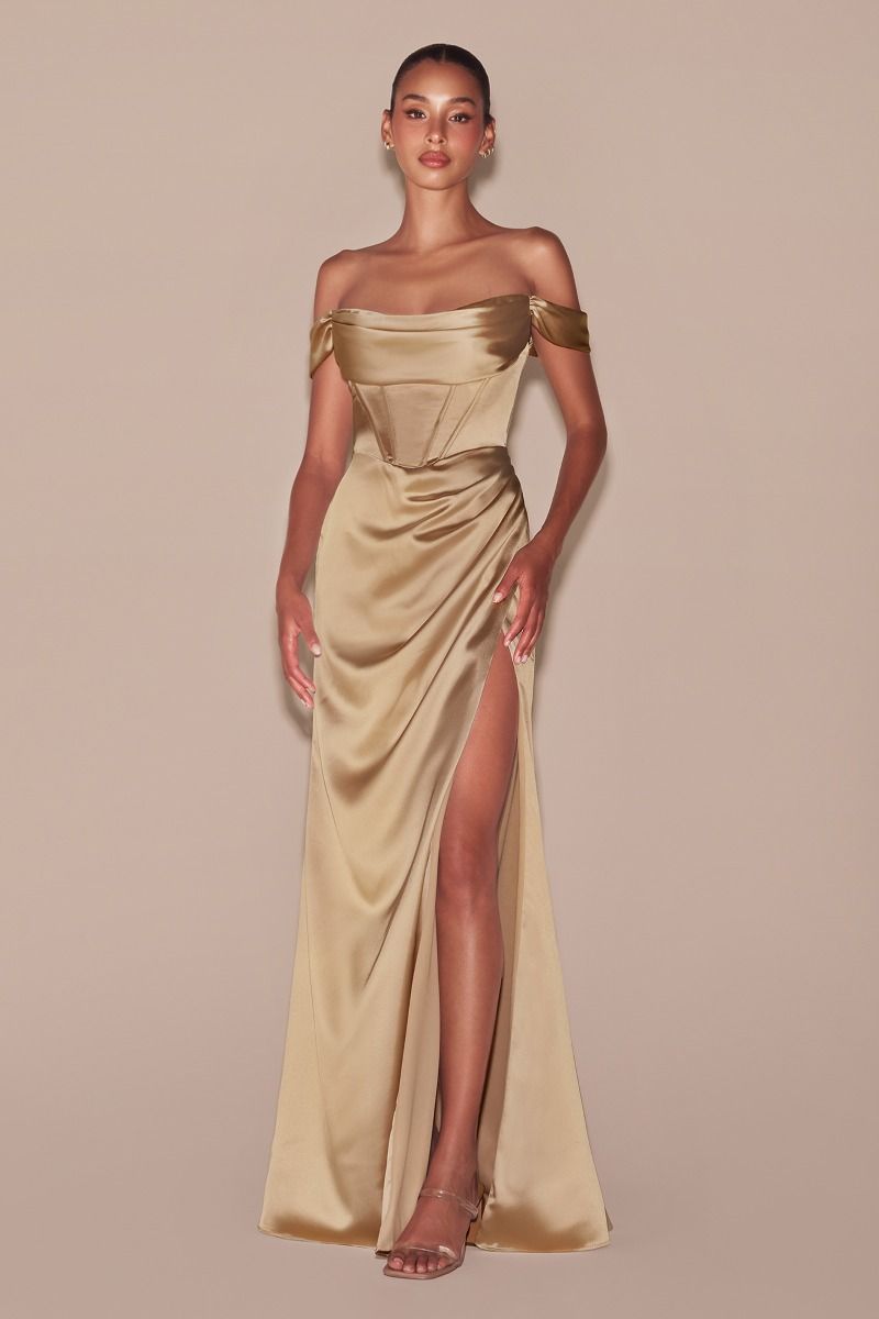 Satin Off The Shoulder Corset Gown-6