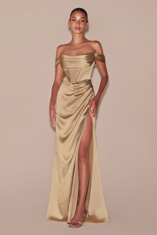 Satin Off The Shoulder Corset Gown-6