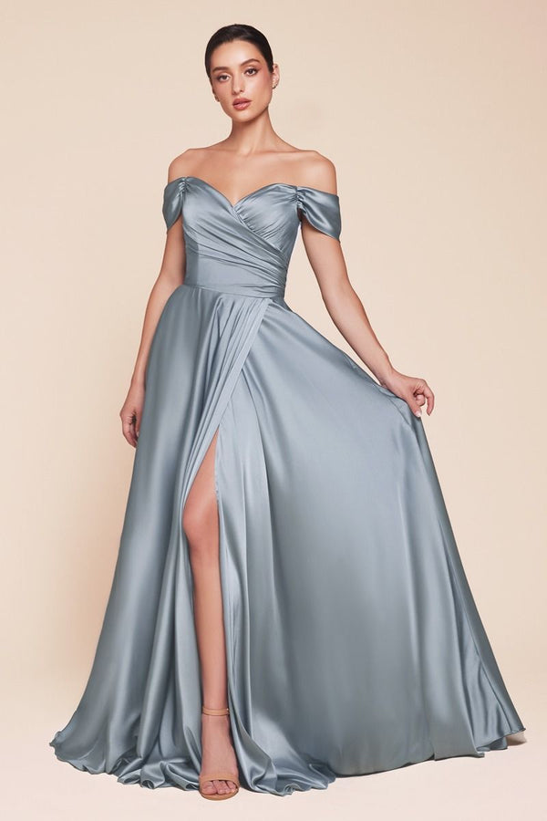 A-Line Satin Off The Shoulder Dress-6