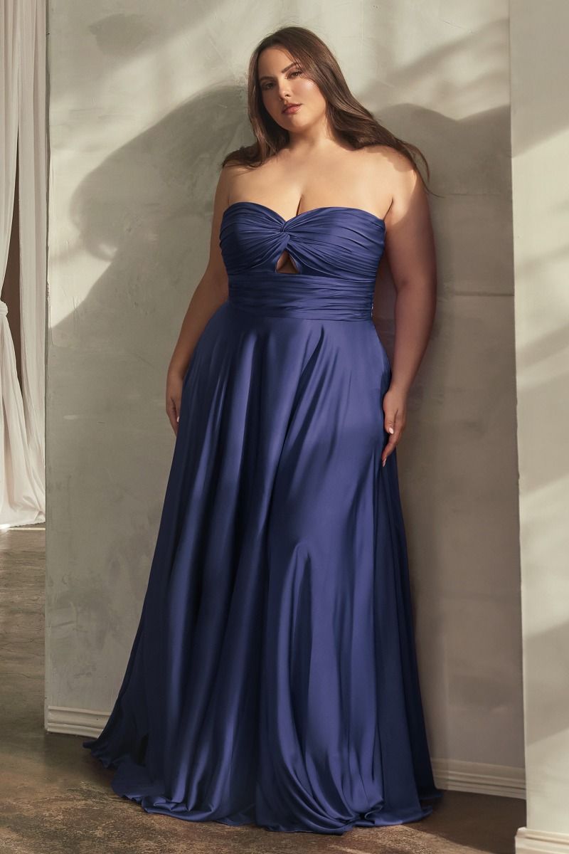 Satin Strapless Keyhole A-Line Dress-7