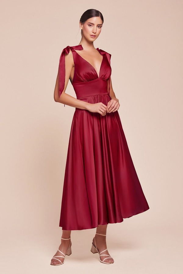 Tea Length Satin A-Line Dress-0