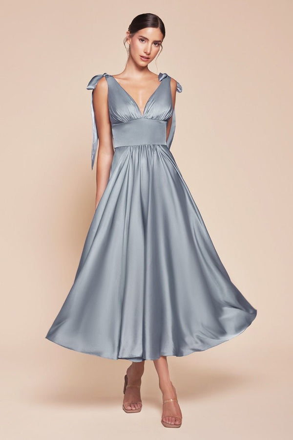 Tea Length Satin A-Line Dress-1