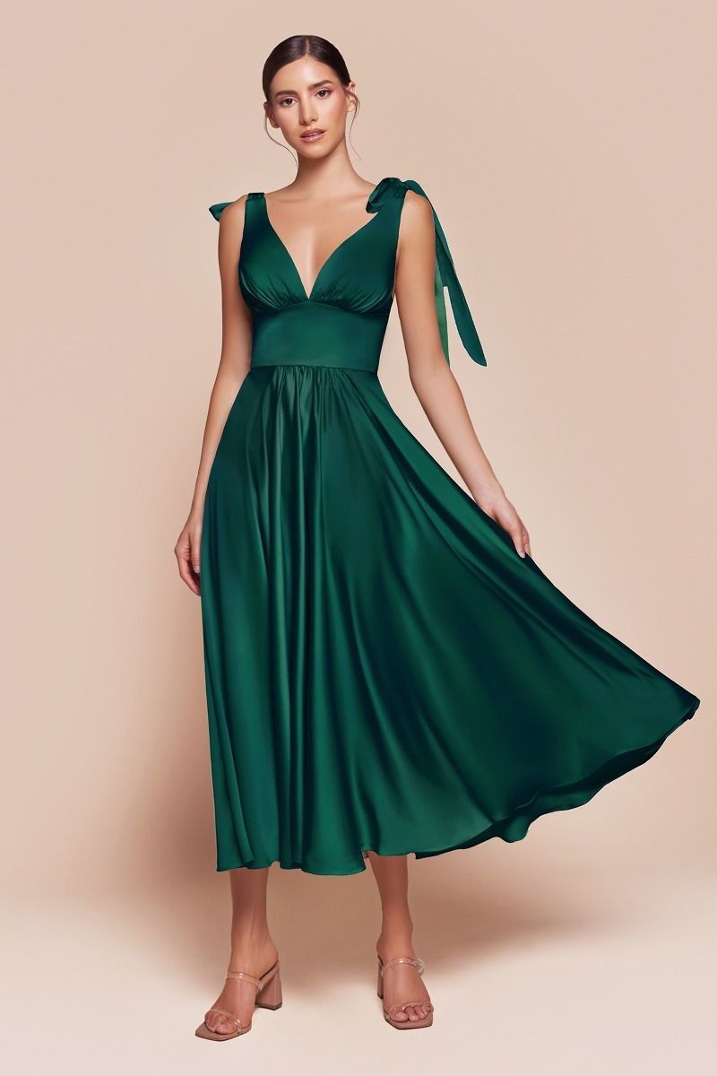 Tea Length Satin A-Line Dress-3