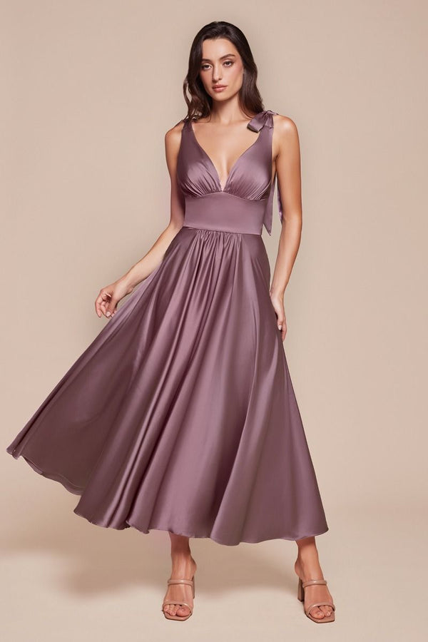 Tea Length Satin A-Line Dress-4