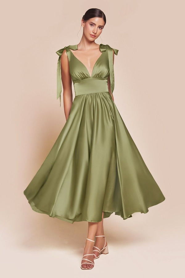 Tea Length Satin A-Line Dress-7