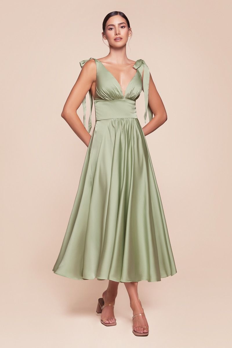 Tea Length Satin A-Line Dress-8