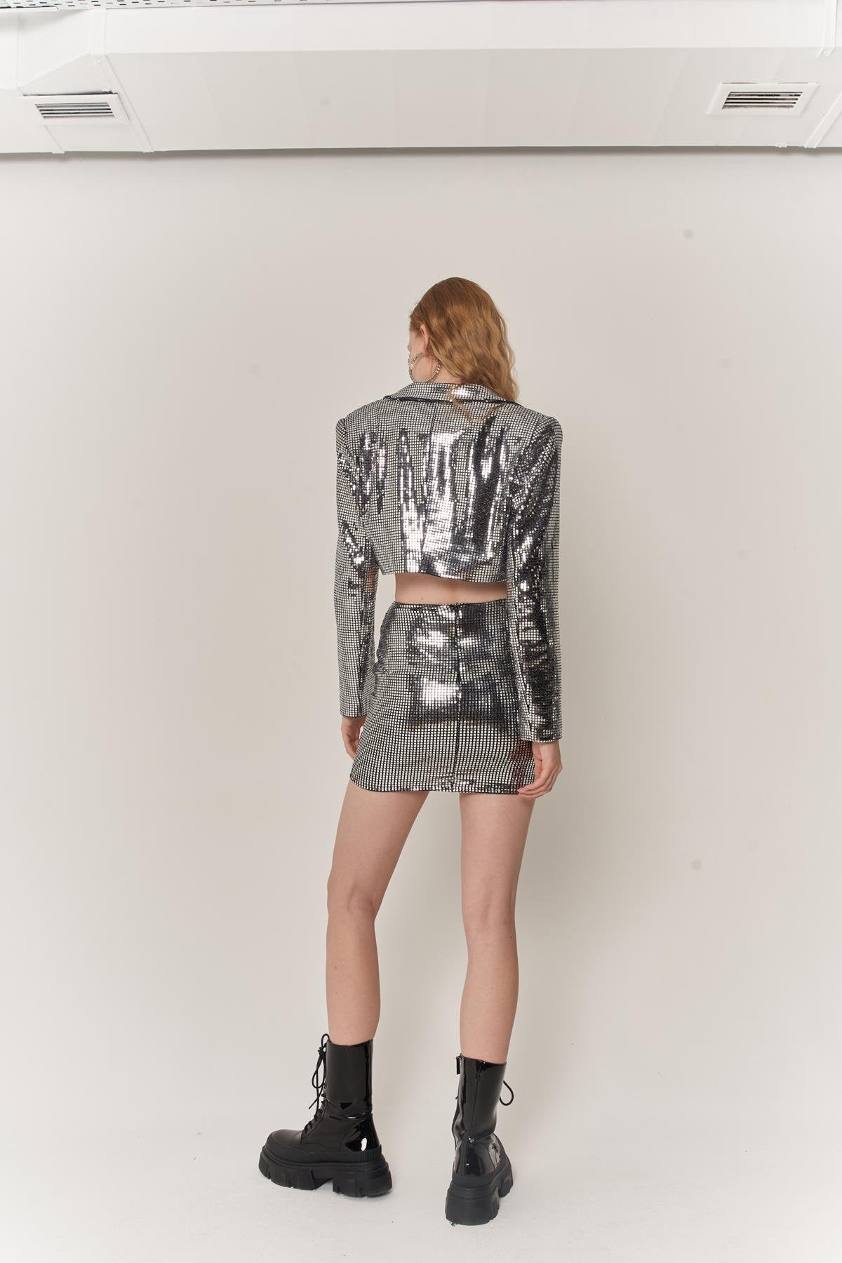 Glammy Silver Sequin Cropped Jacket-4