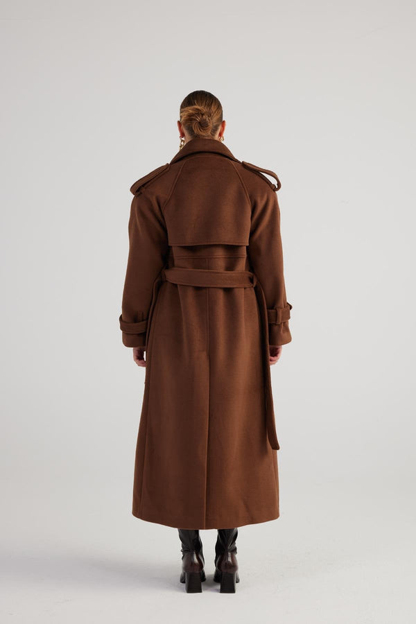 Nora Brown Cashmere Blend Maxi Coat-1