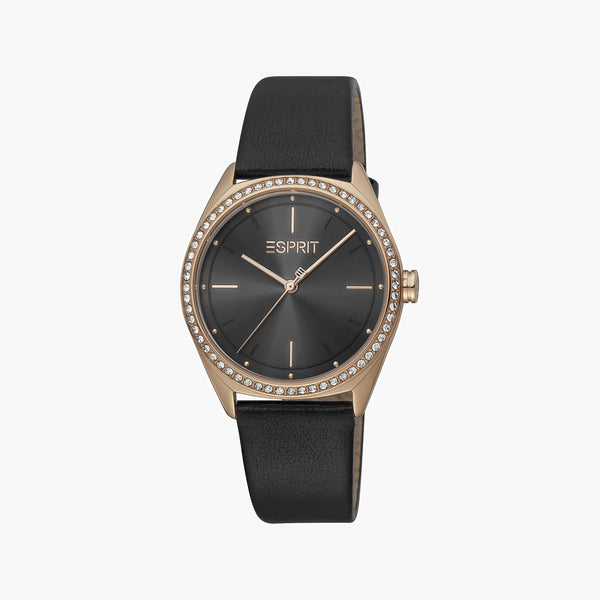 ESPRIT Women's Watch with Rose Gold Stainless Steel Case and Black Leather Band-1