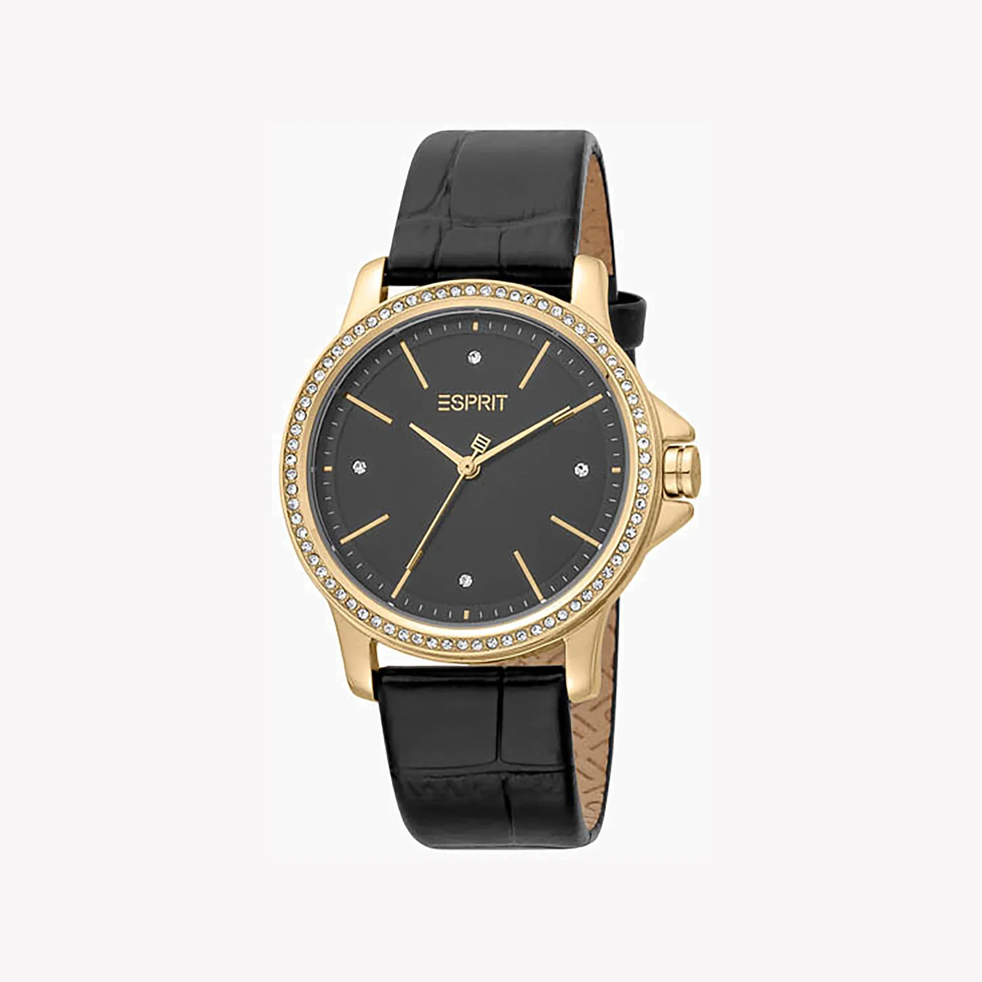 ESPRIT Women's Watch with Gold Stainless Steel Case and Black Leather Band-0