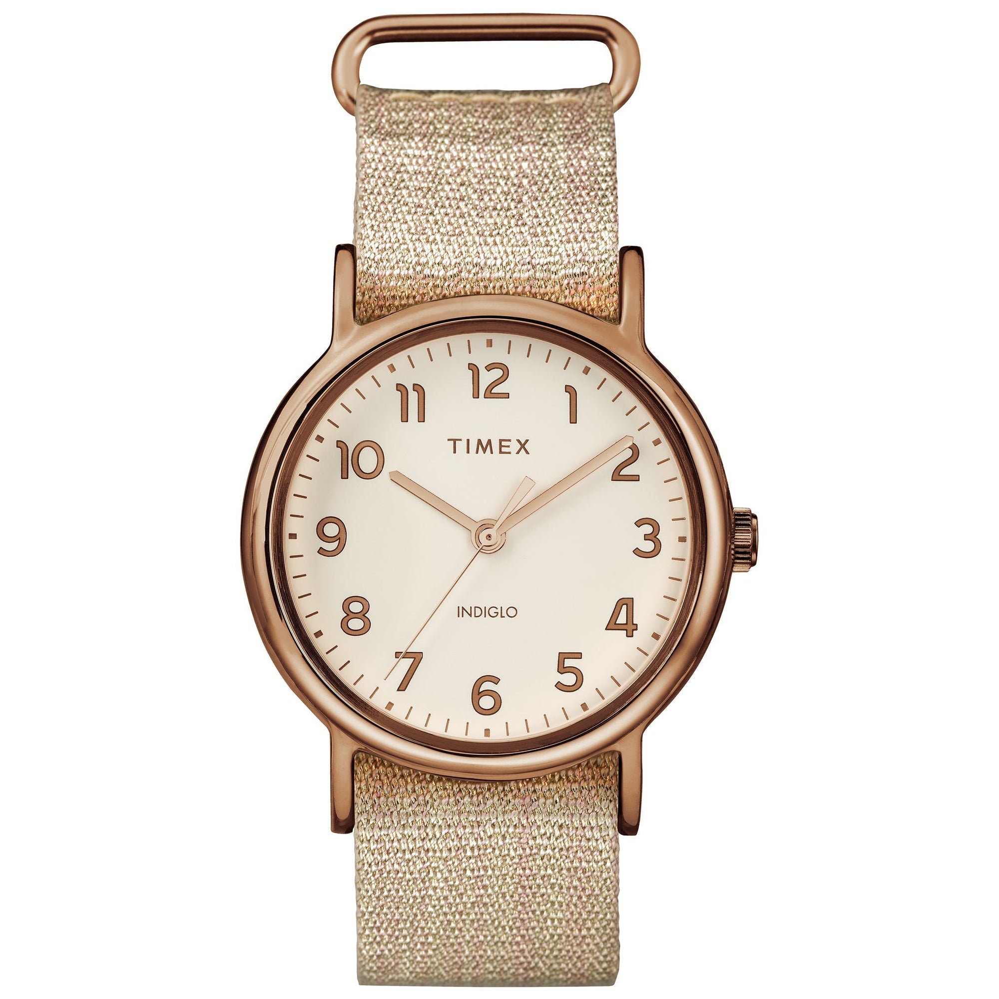 TIMEX Women's Watch with Rose Gold Brass Case and Pink Fabric Band-0