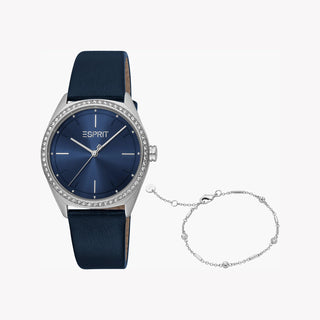 ESPRIT Women's Watch with Silver Stainless Steel Case and Blue Leather Band-0