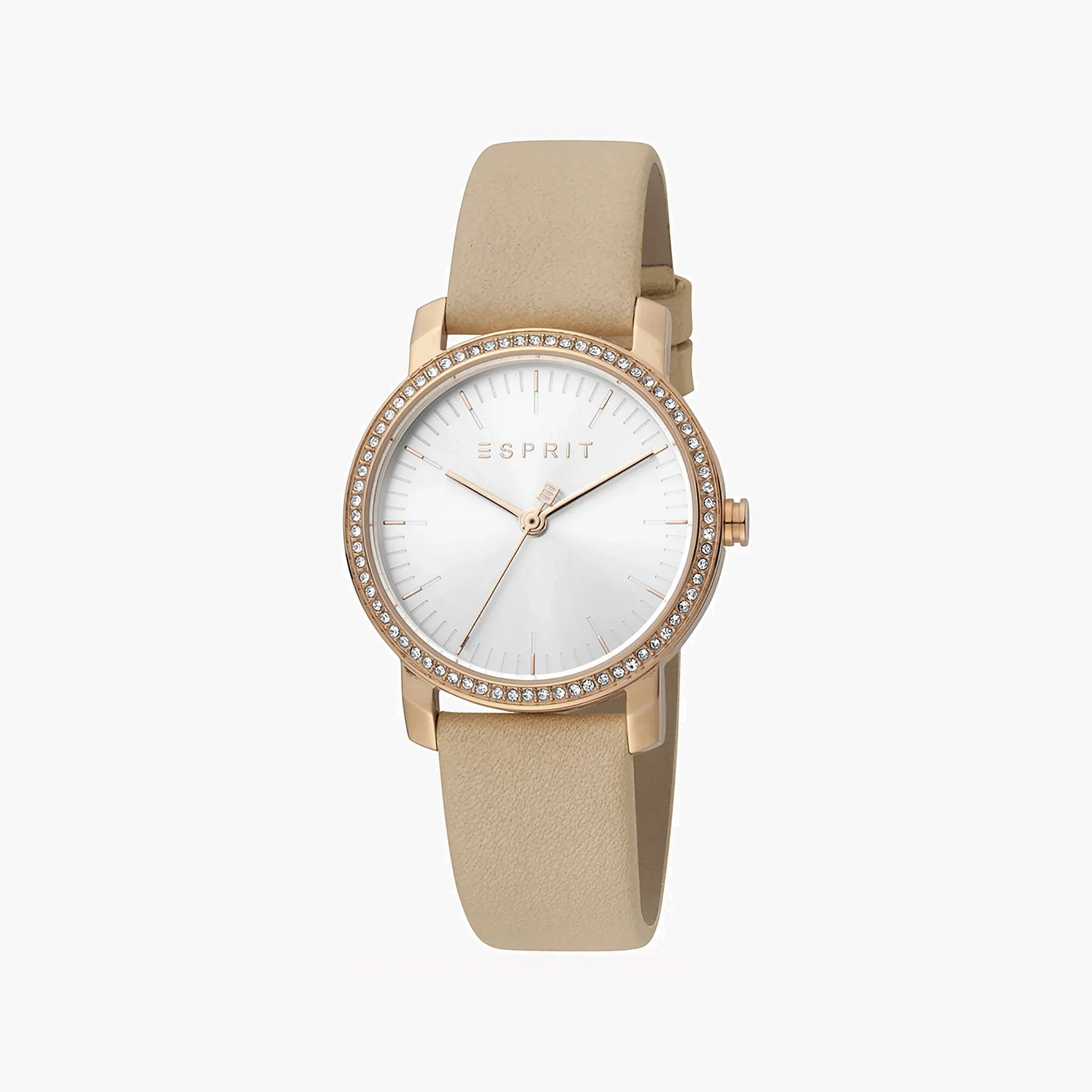 ESPRIT Women's Watch with Rose Gold Stainless Steel Case and Beige Leather Band-0