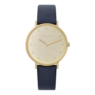 PIERRE CARDIN Women's Watch with Gold Stainless Steel Case and Dark Blue Leather Band-0