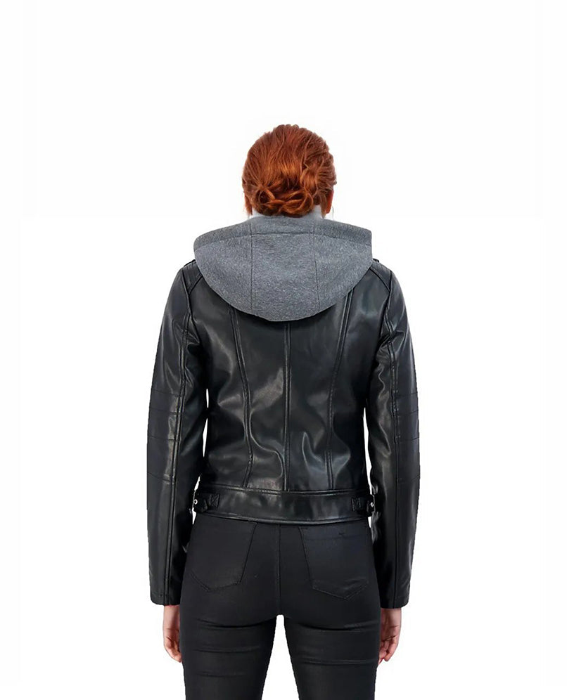 Alana Womens Leather Jacket with Hoody-1