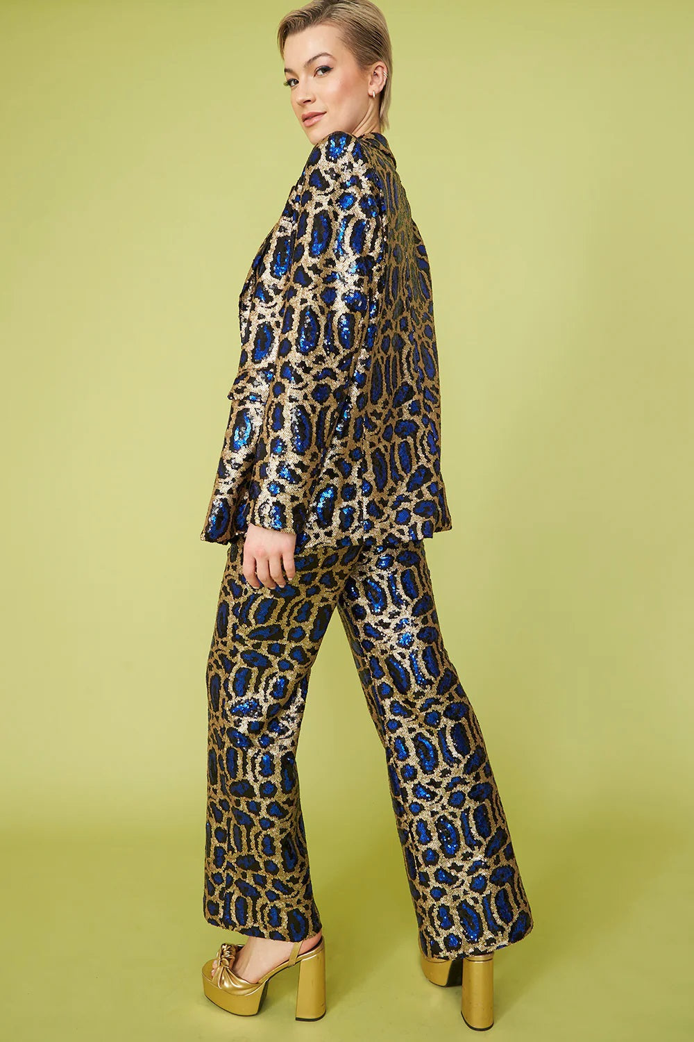 Blue Bamboo Animal Print Sequin Blazer-2