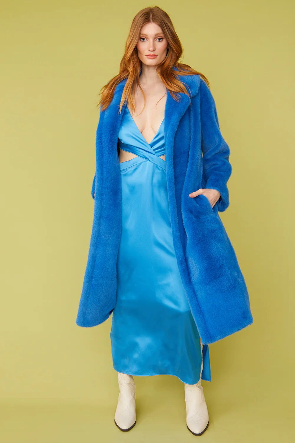 Blue Faux Fur Maxi Duchess Coat-0