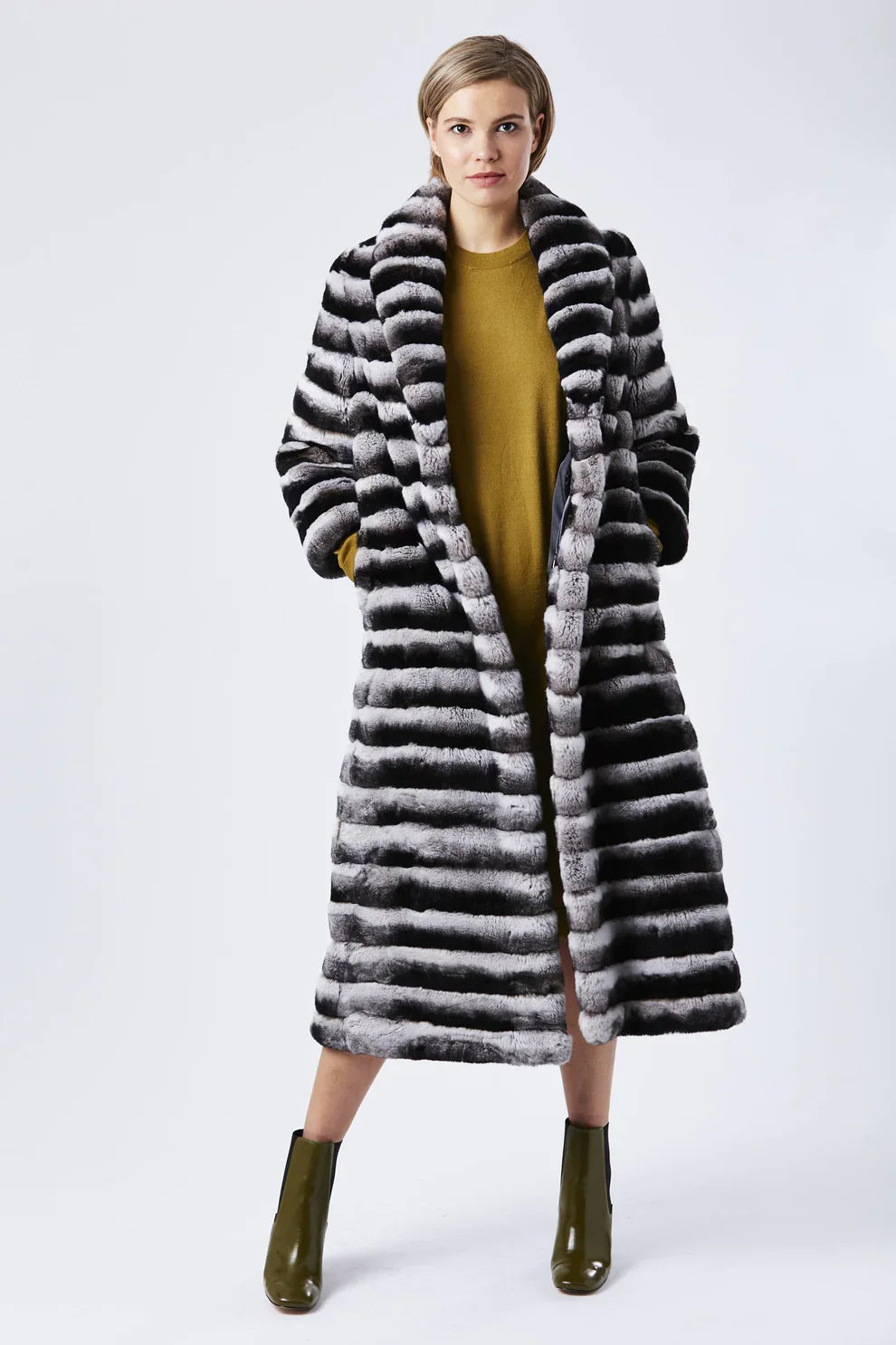 Grey Carrie Chinchilla Effect Coney Fur Coat-0